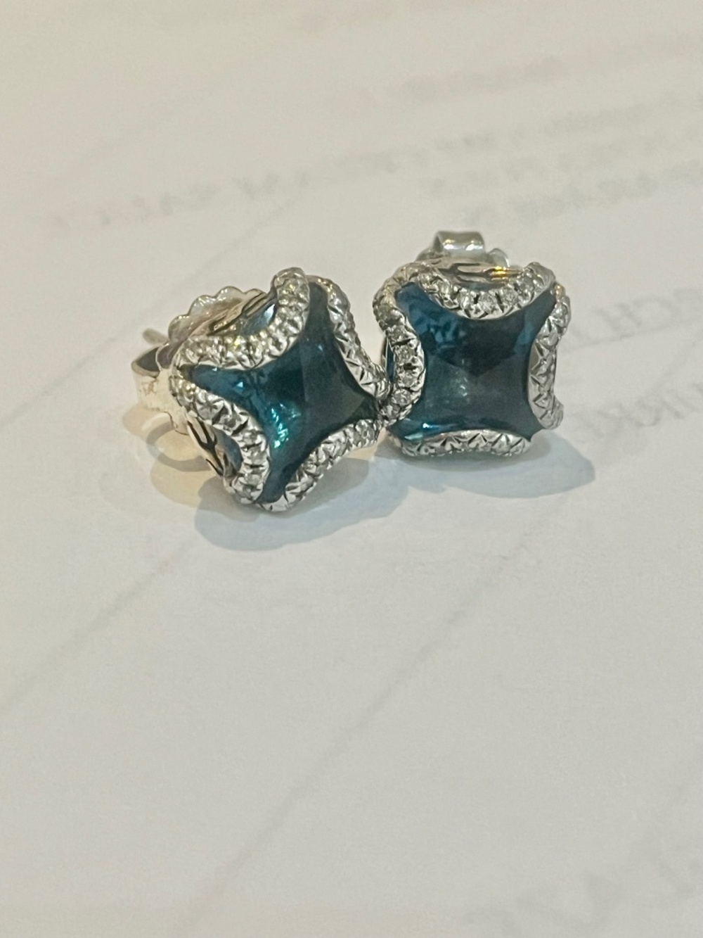 John Hardy Blue Topaz & Diamond Stud Earrings